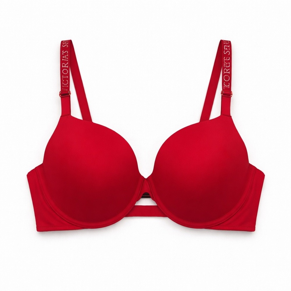 Victorias Secret T-Shirt Bra 34DD Red Smooth Cups Underwire Logo Straps Lingerie